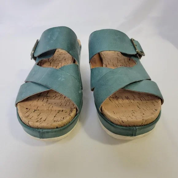 Kork-Ease Womens Callie Sandals Slides Wedge Heel Tan Teal Blue Leather Size 10M - Picture 4 of 9